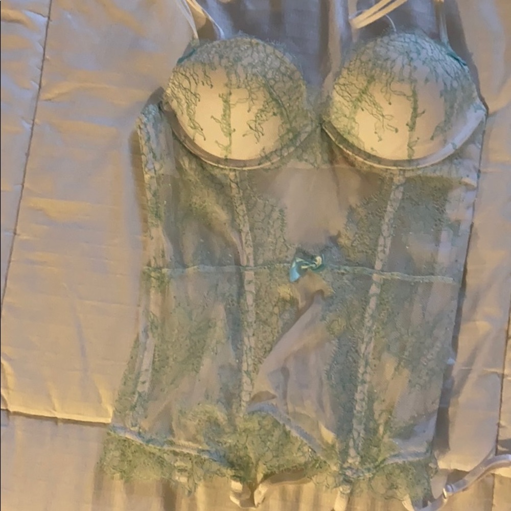 White and teal lace lingerie